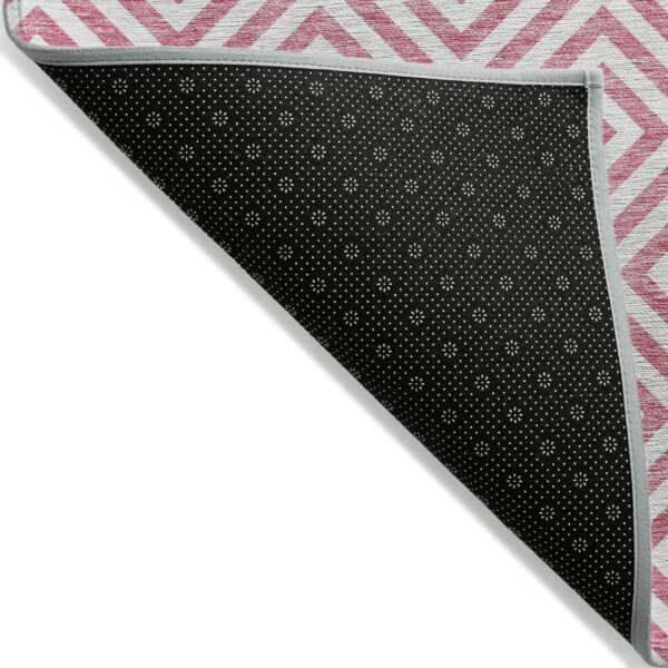 9' X 12' Pink And Ivory Geometric Washable Indoor Outdoor Area Rug