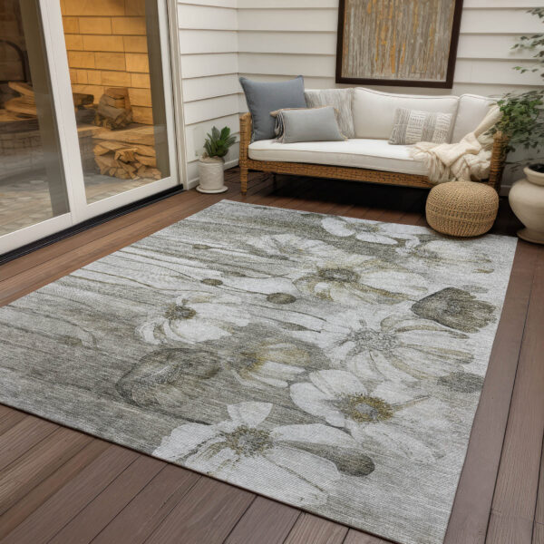 3' X 5' Taupe Ivory And Tan Floral Washable Indoor Outdoor Area Rug