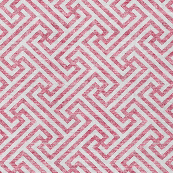 9' X 12' Pink And Ivory Geometric Washable Indoor Outdoor Area Rug