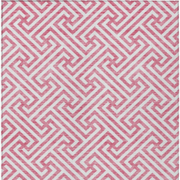 9' X 12' Pink And Ivory Geometric Washable Indoor Outdoor Area Rug