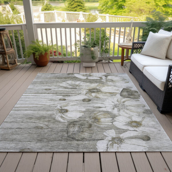 3' X 5' Taupe Ivory And Tan Floral Washable Indoor Outdoor Area Rug