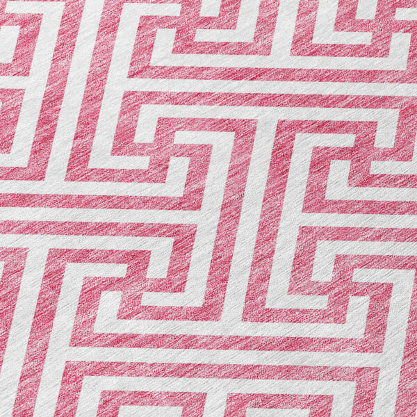 9' X 12' Pink And Ivory Geometric Washable Indoor Outdoor Area Rug