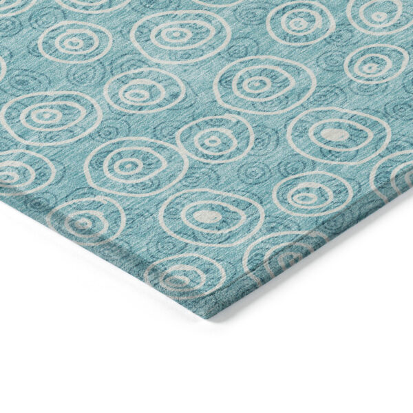 3' X 5' Teal Blue And Ivory Geometric Washable Indoor Outdoor Area Rug