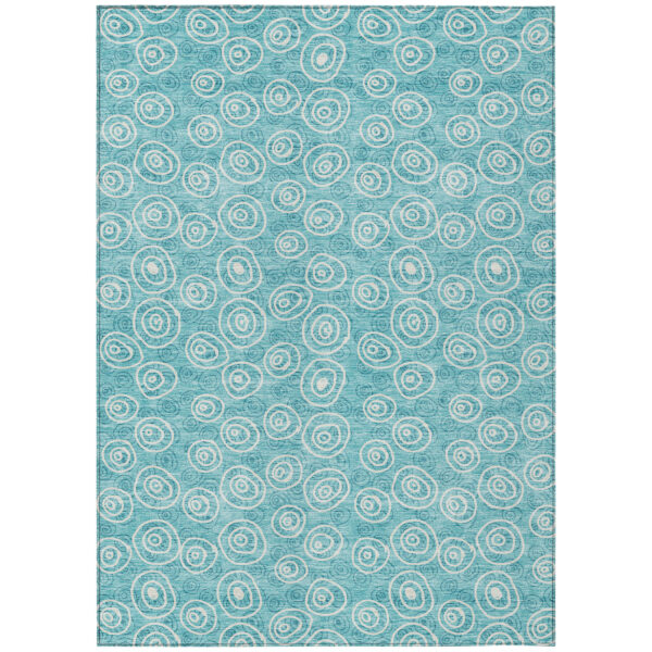 3' X 5' Teal Blue And Ivory Geometric Washable Indoor Outdoor Area Rug