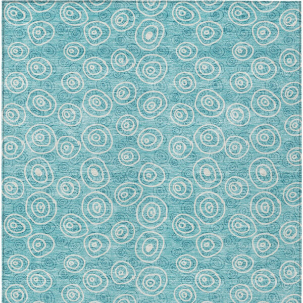 3' X 5' Teal Blue And Ivory Geometric Washable Indoor Outdoor Area Rug