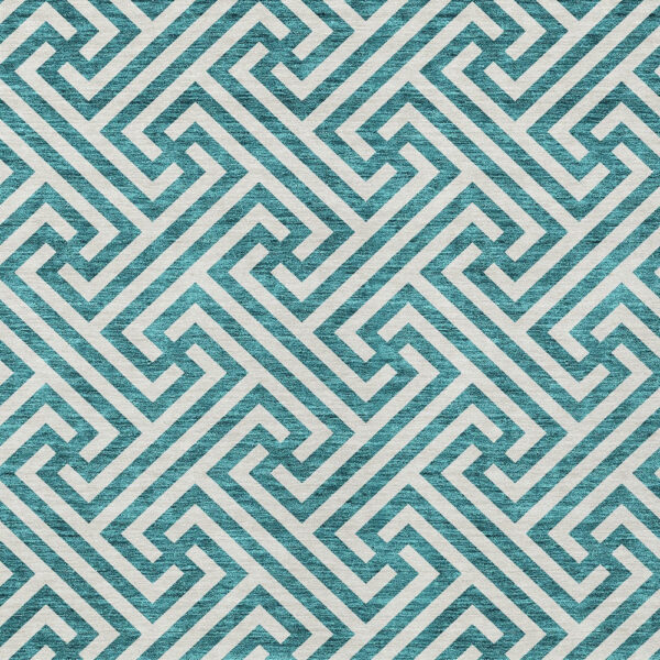 3' X 5' Teal Blue And Ivory Geometric Washable Indoor Outdoor Area Rug