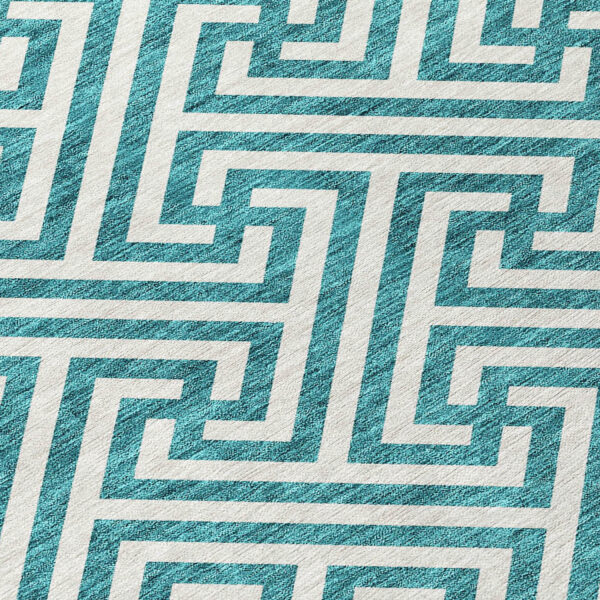3' X 5' Teal Blue And Ivory Geometric Washable Indoor Outdoor Area Rug