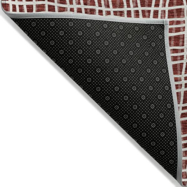 9' X 12' Burgundy And Ivory Striped Washable Indoor Outdoor Area Rug