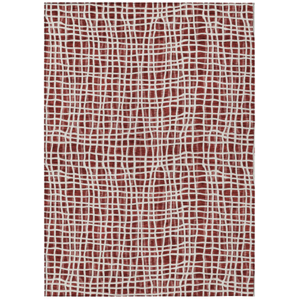 9' X 12' Burgundy And Ivory Striped Washable Indoor Outdoor Area Rug