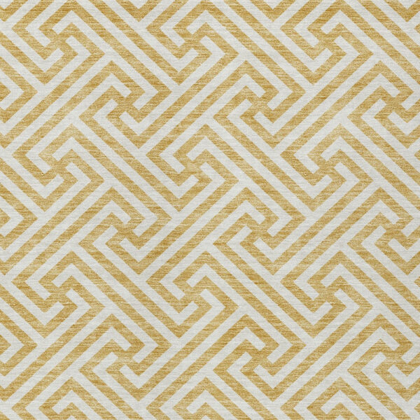 3' X 5' Gold And Ivory Geometric Washable Indoor Outdoor Area Rug