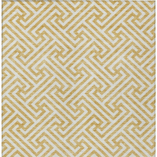 3' X 5' Gold And Ivory Geometric Washable Indoor Outdoor Area Rug
