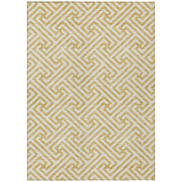 3' X 5' Gold And Ivory Geometric Washable Indoor Outdoor Area Rug