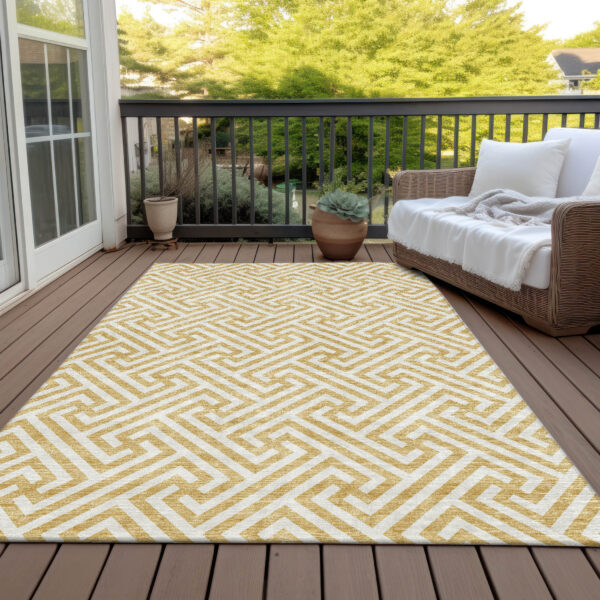 3' X 5' Gold And Ivory Geometric Washable Indoor Outdoor Area Rug