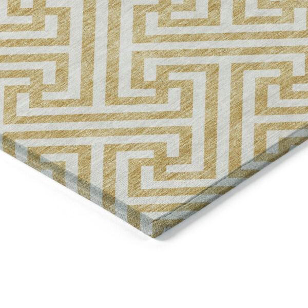 3' X 5' Gold And Ivory Geometric Washable Indoor Outdoor Area Rug