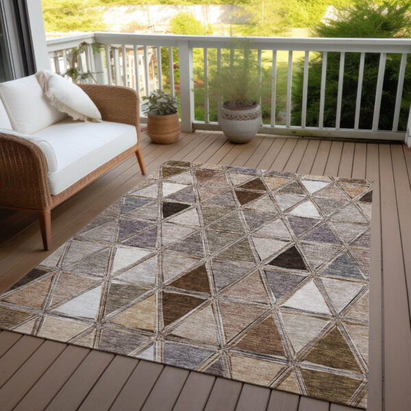 3' X 5' Brown Beige And Khaki Geometric Washable Indoor Outdoor Area Rug