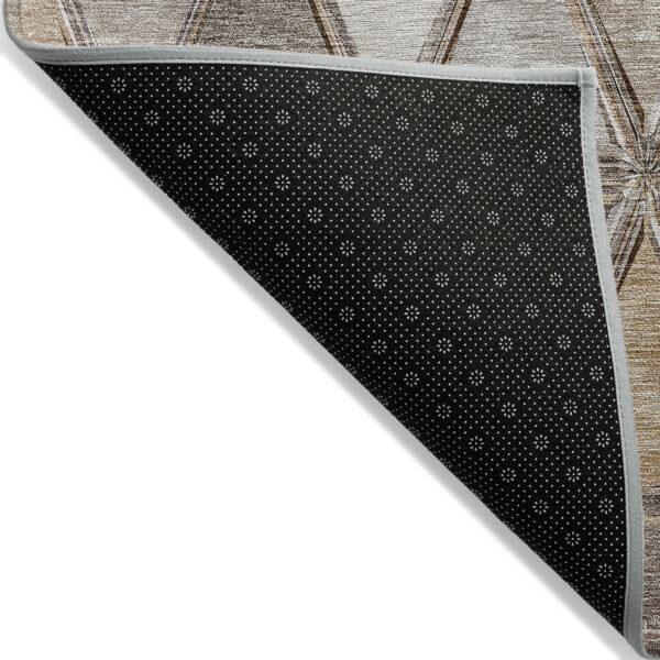 3' X 5' Brown Beige And Khaki Geometric Washable Indoor Outdoor Area Rug