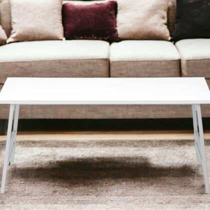 40" White And Silver Wood And Metal Coffee Table