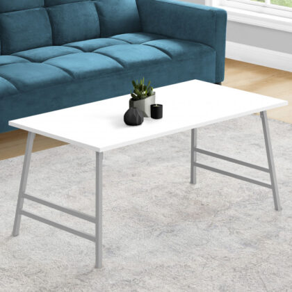 40" White And Silver Wood And Metal Coffee Table