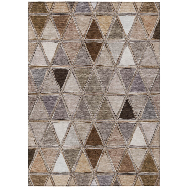 3' X 5' Brown Beige And Khaki Geometric Washable Indoor Outdoor Area Rug