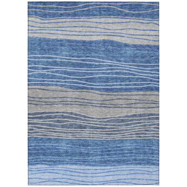 8' X 10' Navy Blue And Gray Striped Washable Indoor Outdoor Area Rug