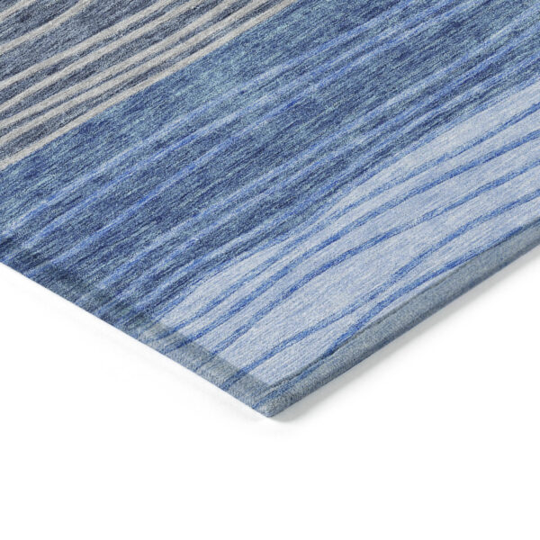 8' X 10' Navy Blue And Gray Striped Washable Indoor Outdoor Area Rug
