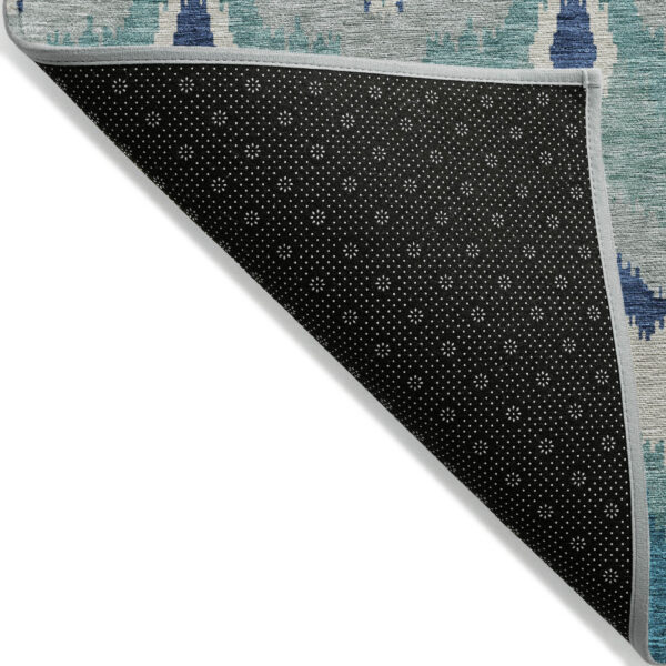10' X 14' Teal Blue Navy Blue And Ivory Ikat Washable Indoor Outdoor Area Rug