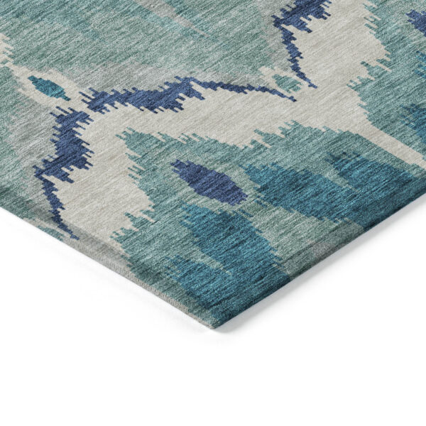 10' X 14' Teal Blue Navy Blue And Ivory Ikat Washable Indoor Outdoor Area Rug