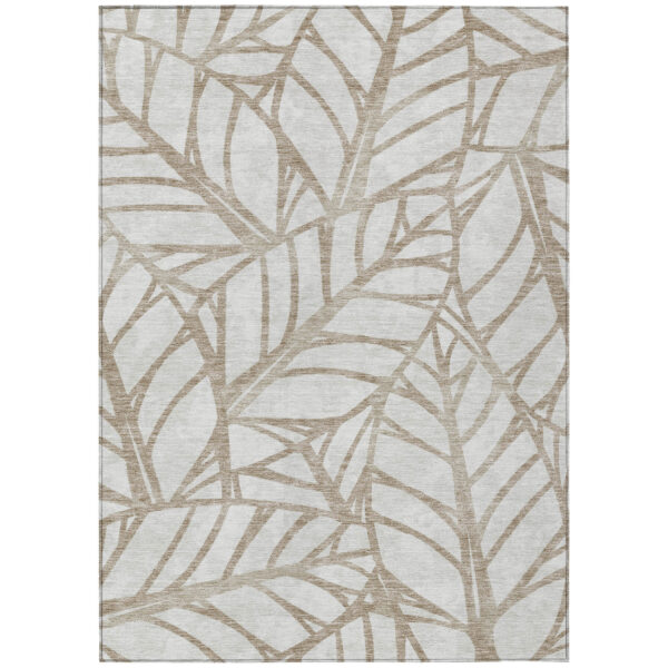 10' X 14' Beige And Brown Floral Washable Indoor Outdoor Area Rug
