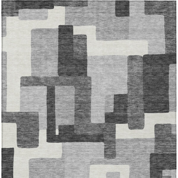 8' X 10' Gray Charcoal And Silver Abstract Washable Indoor Outdoor Area Rug