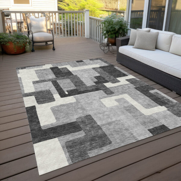 8' X 10' Gray Charcoal And Silver Abstract Washable Indoor Outdoor Area Rug