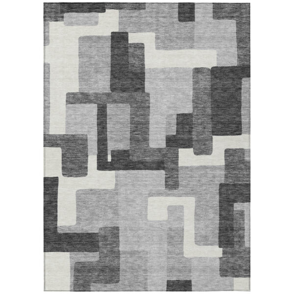 8' X 10' Gray Charcoal And Silver Abstract Washable Indoor Outdoor Area Rug