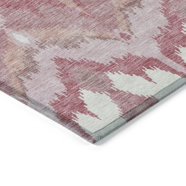 8' Blush Mauve And Ivory Round Ikat Washable Indoor Outdoor Area Rug