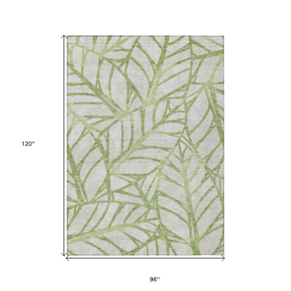 8' X 10' Artichoke Green And Beige Floral Washable Indoor Outdoor Area Rug