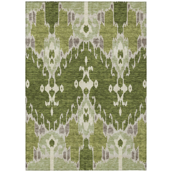 10' X 14' Olive Green And Artichoke Green Ikat Washable Indoor Outdoor Area Rug