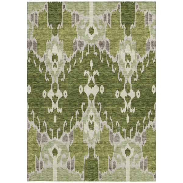 10' X 14' Olive Green And Artichoke Green Ikat Washable Indoor Outdoor Area Rug