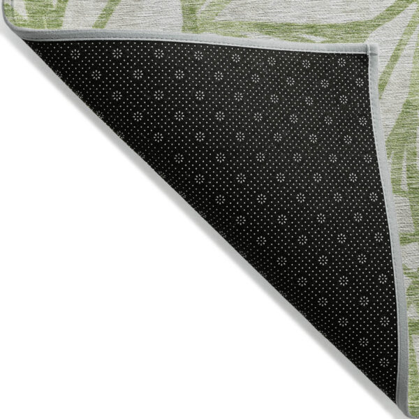 8' X 10' Artichoke Green And Beige Floral Washable Indoor Outdoor Area Rug