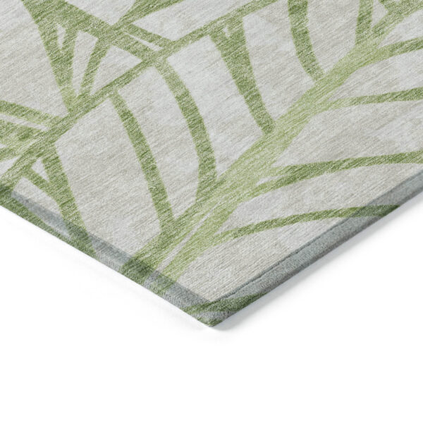 8' X 10' Artichoke Green And Beige Floral Washable Indoor Outdoor Area Rug