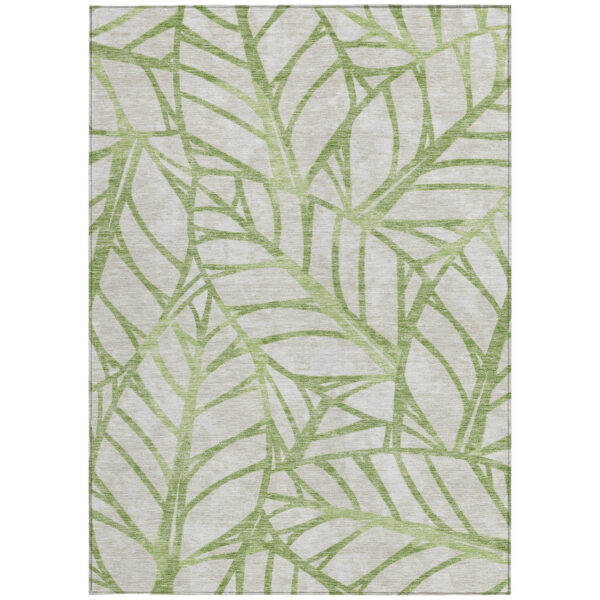 8' X 10' Artichoke Green And Beige Floral Washable Indoor Outdoor Area Rug