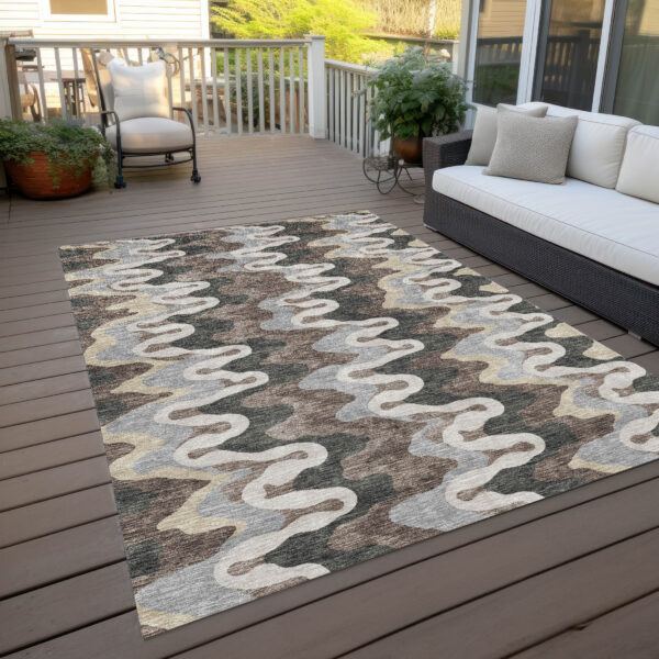 8' X 10' Charcoal Gray And Silver Abstract Washable Indoor Outdoor Area Rug