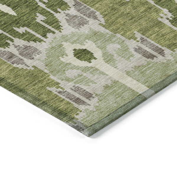 10' X 14' Olive Green And Artichoke Green Ikat Washable Indoor Outdoor Area Rug
