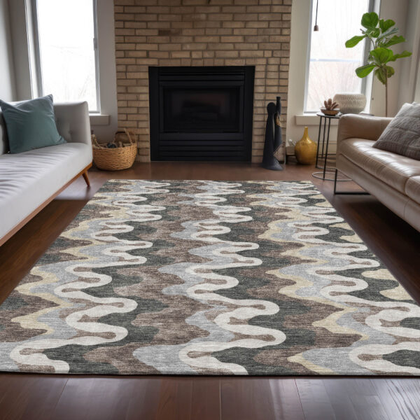 8' X 10' Charcoal Gray And Silver Abstract Washable Indoor Outdoor Area Rug