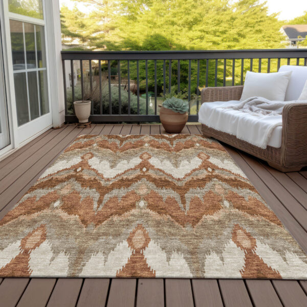 8' X 10' Orange Beige And Copper Ikat Washable Indoor Outdoor Area Rug
