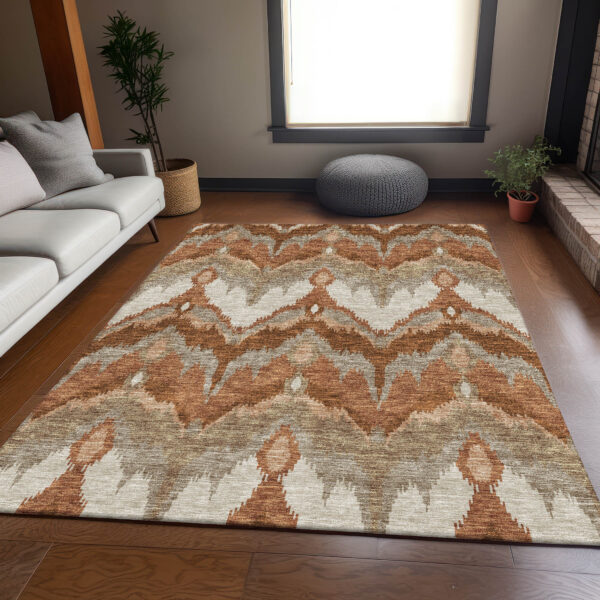 8' X 10' Orange Beige And Copper Ikat Washable Indoor Outdoor Area Rug