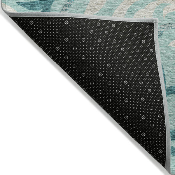8' X 10' Teal Blue Aqua And Beige Floral Washable Indoor Outdoor Area Rug