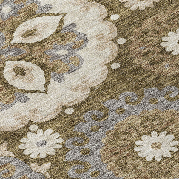 9' X 12' Brown Ivory And Beige Floral Medallion Washable Indoor Outdoor Area Rug