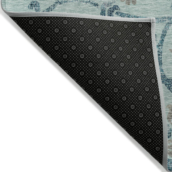 8' X 10' Teal Blue Gray And Aqua Floral Washable Indoor Outdoor Area Rug