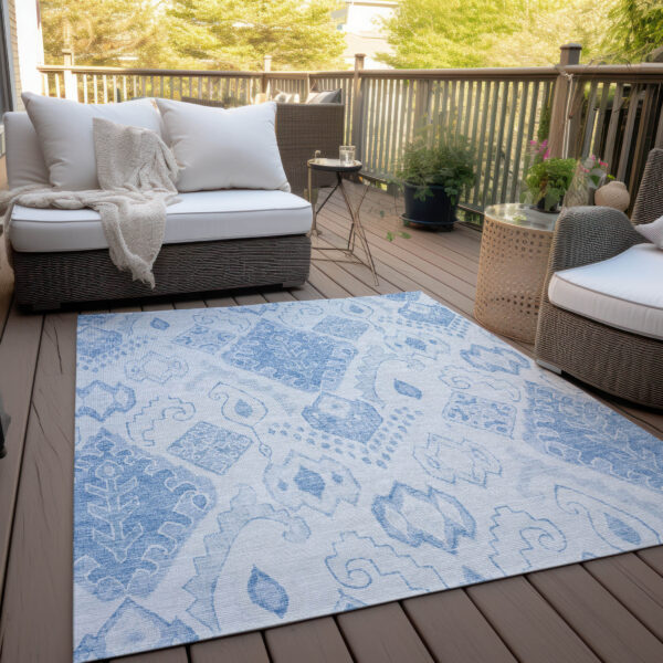 10' X 14' Denim Blue And Sky Blue Moroccan Washable Indoor Outdoor Area Rug
