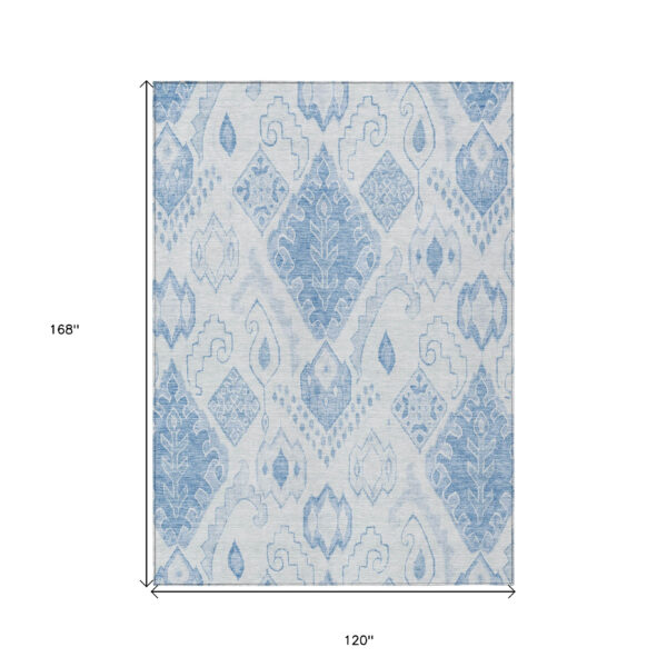 10' X 14' Denim Blue And Sky Blue Moroccan Washable Indoor Outdoor Area Rug