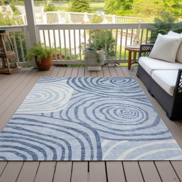 10' X 14' Sky Blue Denim Blue And Ivory Abstract Washable Indoor Outdoor Area Rug