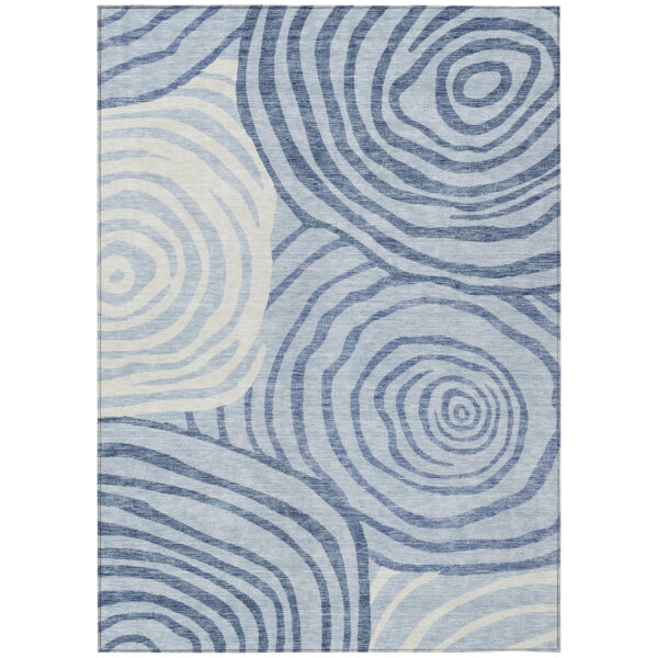 10' X 14' Sky Blue Denim Blue And Ivory Abstract Washable Indoor Outdoor Area Rug